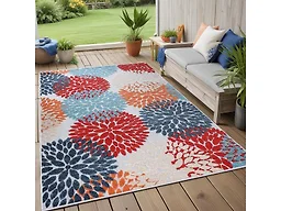 Superior Hydrangea Indoor Outdoor Area Rug, Perfect for Patio, Poolside, Backyard, Playroom, Kitchen, Bedroom, Dining Room, Entryway, Mudroom, Floral Medallion Floor Cover, 6' x 9', Multicolor