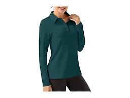 FKEEP Women Long Sleeve Polo Shirt Golf Sport Top Athletic Sportswear Tennis Activewear (Turquoise, L)