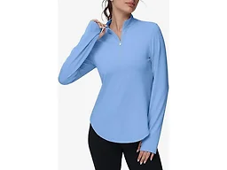 GGOV Women's Golf Polo Long Sleeve Workout Tops V Neck UPF 50+ Sun Protection Quick Dry Lightweight Active Tennis Shirts