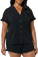 Amazon Essentials Women's Cotton Modal Short Pajama Set - Discontinued Colors, Black, 2X
