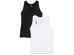 Amazon Essentials Women's Active Quick Dry Tech Stretch Racerback Scoop Neck Tank Top, Pack of 2, Black/Bright White, Small