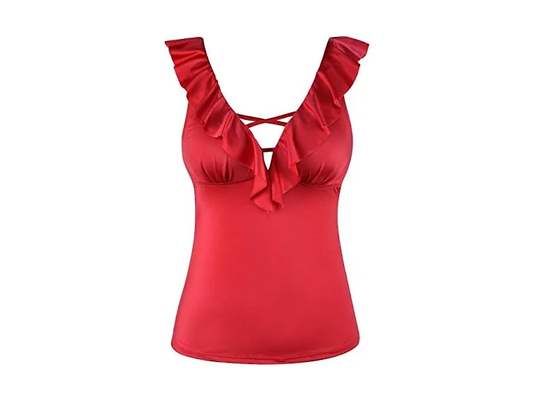 Septangle Women (10) V Neck Swimsuit Ruffled Tops