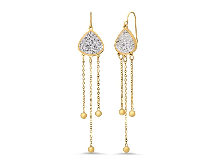 18K Gold CZ Teardrop Chain Earrings