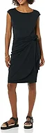 Amazon Essentials Women's Cap Sleeve Bateau Neck Wrap Dress Dress, -Black, Small