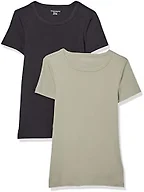 Amazon Essentials Women's 2-Pack Slim-Fit Short-Sleeve Crewneck T-Shirt Shirt, Black/Light Sage Green, X-Small