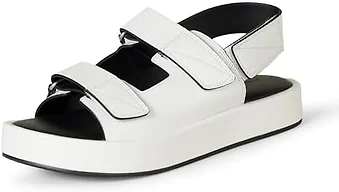Amazon Essentials Women's Adjustable Triple Strap Platform Sandals, Pack of 2, White Faux Leather, 8