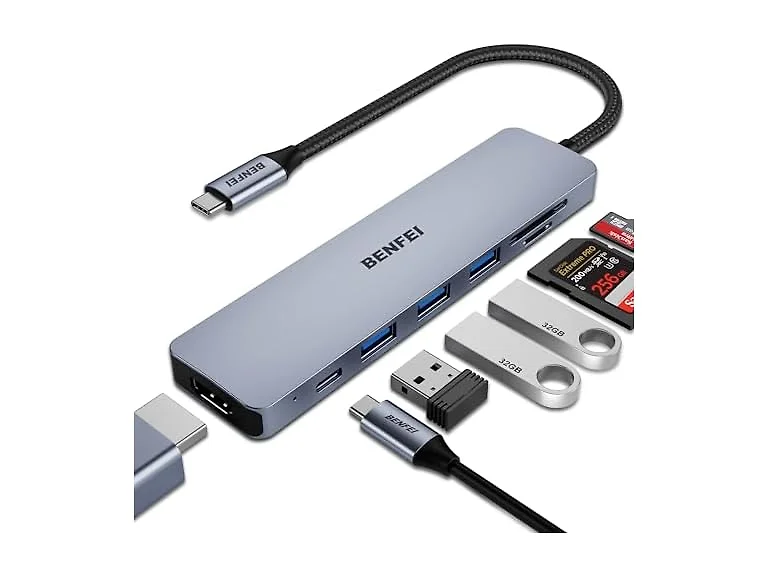 7 in 1 USB C Hub Multiport Adapter- Grey