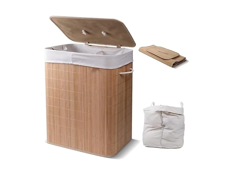 CleverMade Bamboo Laundry Hamper Double with Lid, 103L