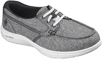 Skechers Women's On-The-Go Flex Radiant - Siera Linen Boat Shoe, Black/White, 9 W