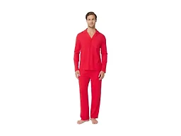 Amazon Essentials Men's Cotton-Modal Pajama Set, Long Sleeve Button-Down Top with Pants, Red, Medium