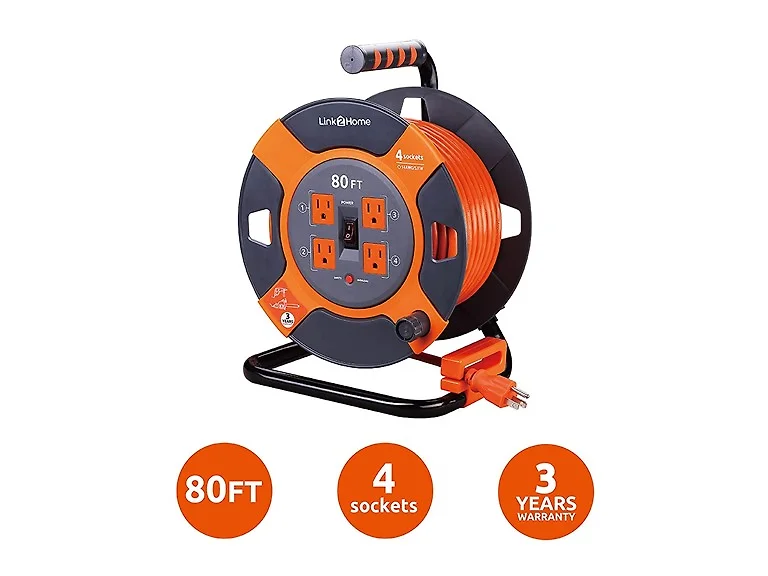 Link2Home 80ft Cord Reel with 4 Power Outlets
