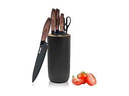 Knife Set, Wiztoynia 6-Piece Black Kitchen Knife Set for Home, Anti-Rust Non-stick Stainless Steel Sharp Chef Knife Set with Universal Knife Block for Kitchen, Ergonomical Design (Black)