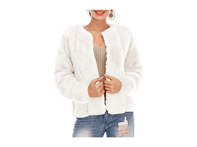 BerryGo Women (M) Long Sleeve Open Front Faux Coat
