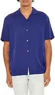 Forever 21 Cuban Collar Short-Sleeve Shirt Indigo X-Large