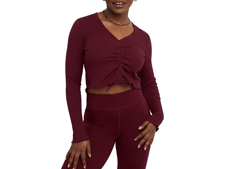 Hanes Women (XS) Originals Rib Shirred Crop Shirt