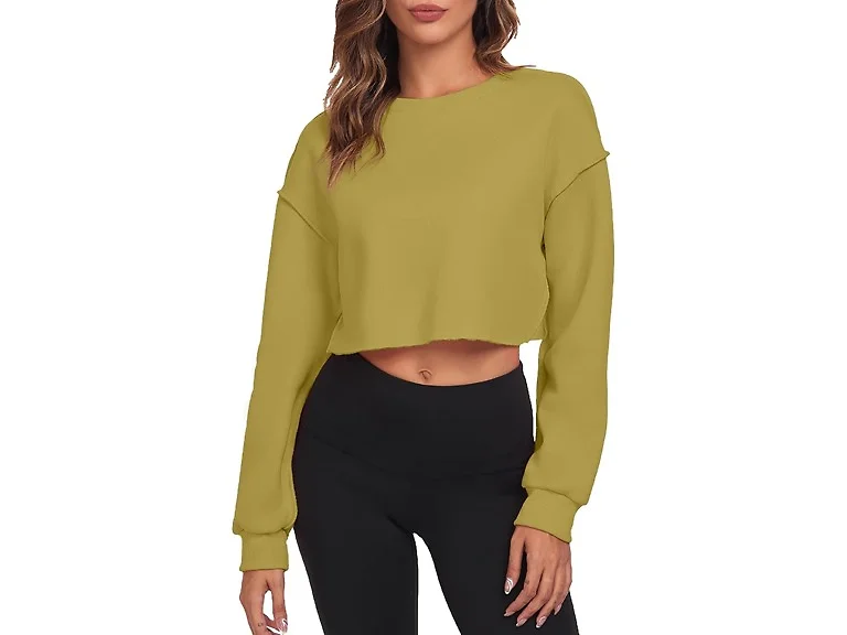 FKEEP Women (XL) Cropped Sweatshirts Tops Zyellow