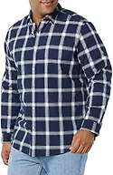 Amazon Essentials Men's Long-Sleeve Regular-Fit Stretch Poplin Shirt Shirt, -Navy/White, Buffalo Plaid, Large