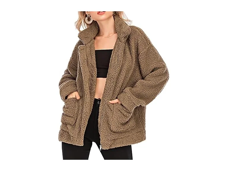 Comeon Women (S) Coat Casual Lapel Fleece Jackets