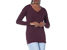 Amazon Essentials Women's Lightweight V-Neck Tunic Sweater, Long Sleeve, Ribbed (Available in Plus Size), Burgundy, 5X