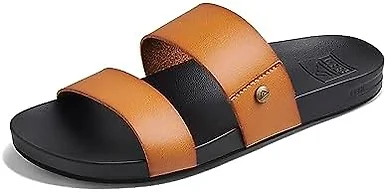 REEF Cushion Vista Womens Fashion Slide Sandal, Vegan Leather Strap, Ultra Soft Cushion Footbed, Cognac Black, 5