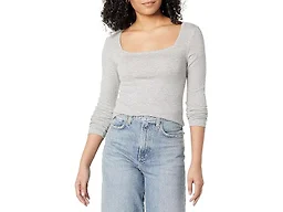 Amazon Essentials Women's Slim-Fit Long Sleeve Square Neck T-Shirt, Light Grey Heather, Large