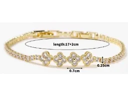 Saffron LGR-33-016B CZ Flower Charm Bracelet Gold 