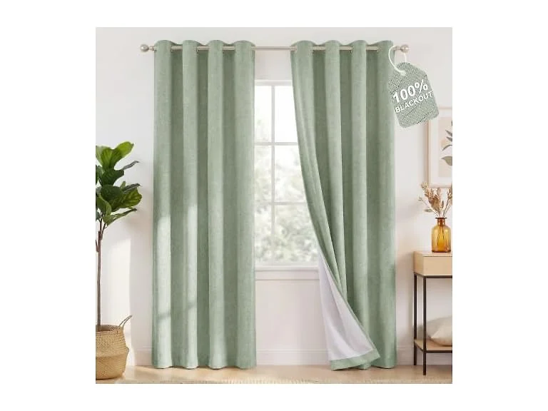 NICETOWN 52"W x 84"L Sage Green Linen Blackout Curtains