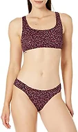 Amazon Essentials Women's Scoop Neck Swim Crop Top, Brick Red Leopard, Small