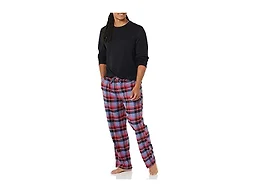 Amazon Essentials Men's Flannel Pajama Set, Black/Blue, Mixed Tartan, Small