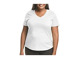Hanes Women's Just My Size Plus Size Cotton Jersey T-Shirt, Short Sleeve V-Neck Tee, White, 16