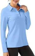 FKEEP Women Long Sleeve Polo Shirt Golf Sport Top Athletic Sportswear Tennis Activewear (Blue, S)