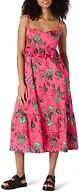 Amazon Essentials Women's Fit and Flare Empire Waist Sweetheart Neck Cotton Sateen Tiered Maxi Dress, Hot Pink Red Leafy Floral, X-Small