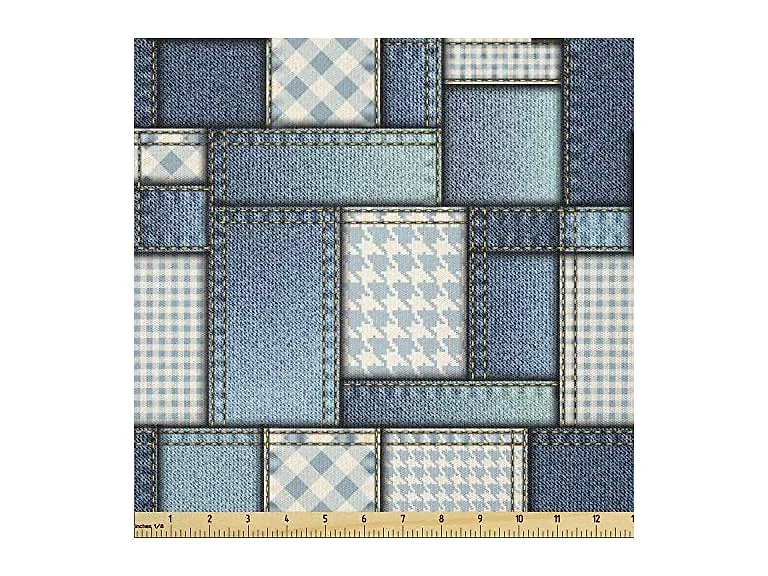 Ambesonne Colorful Fabric by The Yard, Denin Motif
