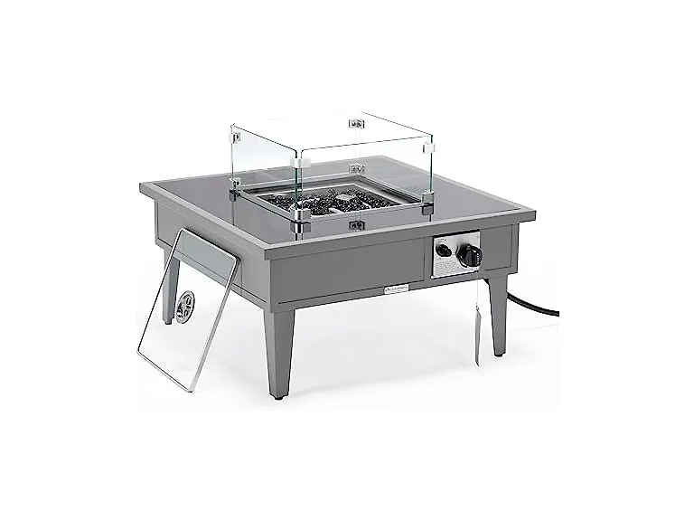LeisureMod Walbrooke Modern Outdoor Square Fire Pit Table Grey