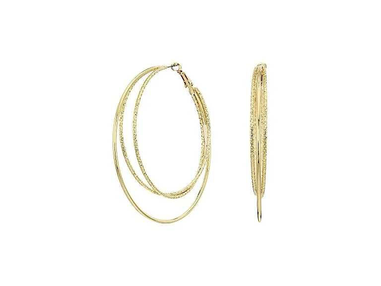 Guess Smooth and Textured Wire Gold Hoop Earrings