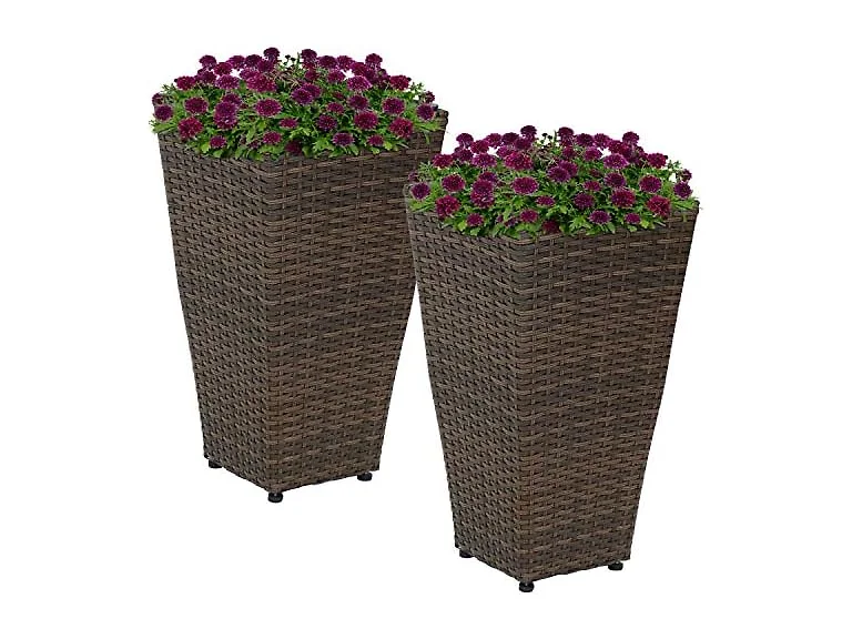 Sunnydaze 20" Polyrattan Planter, Set of 2