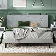 IOILORI Queen Size Bed Frame Platform with Velvet Upholstered Headboard, Geometric, Sturdy Frame and Wooden Slats, Noiseless, No Box Spring Required, Easy to Assemble,Light Gray