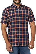 Amazon Essentials Men's Slim-Fit Short-Sleeve Poplin Shirt, Navy Red Plaid, Small