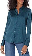 Amazon Essentials Women's Regular-Fit Satin Button Down Shirt (Available in Plus Size), Dark Navy Diamond, Large