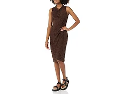 Amazon Essentials Women's Sleeveless Crossover Twist Neck Faux Wrap Dress Dress, -Dark Toffee Brown, Animal, X-Small