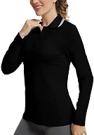 GGOV Women's Golf Polo Shirts Long Sleeve Workout Tops UPF 50+ Sun Protection Quick Dry Lightweight Active Tennis Shirts Black