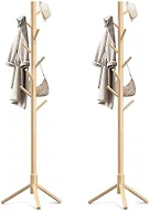 Aliphon Wooden Coat Rack Stand, Freestanding Coat Rack with 8 Hooks, 3 Adjustable Size Coat Tree for Hats, Coats, Scarves bags, Coat Hanger Stand Used in Bedroom/Office/Entryway,2 PCS (Natural)