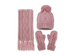 Womens Hat and Gloves Set Winter 3 in 1 - Soft Warm Thick Cable Hat Scarf & Gloves Winter Set, Pink