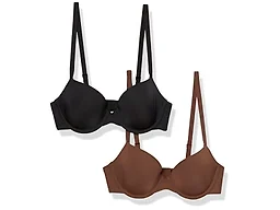 Amazon Essentials Women's Underwire Demi Cup Microfiber Bra with Adjustable Straps, Medium Coverage, Pack of 2, Deep Brown, 34D