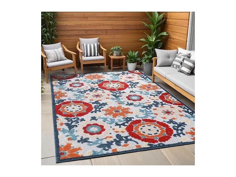 Superior Petunia Floral Scroll Rug 5x8