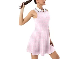 FKEEP Women's Tennis Golf Dress Sport Activewear Workout Athletic Zipper V-Neck with Shorts and Pocket (Pink Plaid, XL)