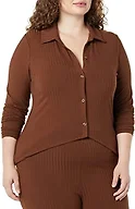 Amazon Essentials Women's Wide Rib Long Sleeve Button-up Collared Cardigan (Pants Sold Separately), Chocolate, Large