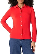 Amazon Essentials Women's Regular-Fit Matte Jersey Button-Down Shirt, 24 1/4" Length, Bright Poppy Red, XX-Large