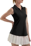 FKEEP Women's Sleeveless Polo Golf Tennis Shirt Tank Tops T-Shirts V-Neck with Collar Quick Dry Workout Athletic (Black, M)