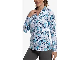 GGOV Women's Golf Polo Shirts Long Sleeve Workout Tops V Neck UPF 50+ Sun Protection Quick Dry Lightweight Active Shirts White Flowers